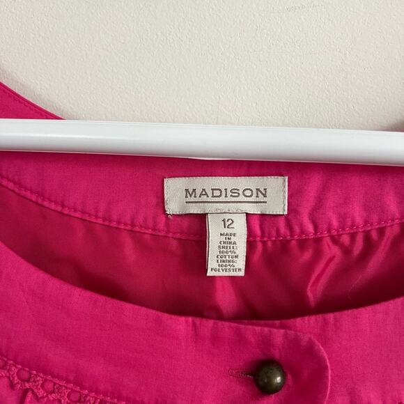 Madison Women 12 Pink 100% Cotton Lined Ruffle Crochet Preppy Classic Spring - Picture 4 of 9